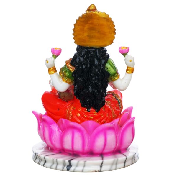 Hindu Goddess Lakshmi Statue Sitting on Lotus Flower (10.5 Inch) - Image 5