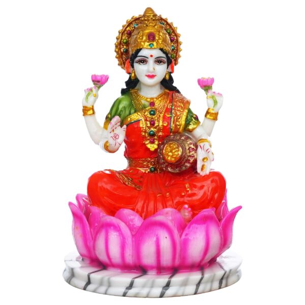 Hindu Goddess Lakshmi Statue Sitting on Lotus Flower (10.5 Inch) - Image 3