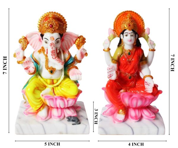 Hindu Deities Lakshmi and Ganesha Marble Statue (7 Inch) - Image 2