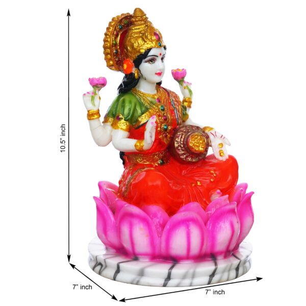 Hindu Goddess Lakshmi Statue Sitting on Lotus Flower (10.5 Inch) - Image 2