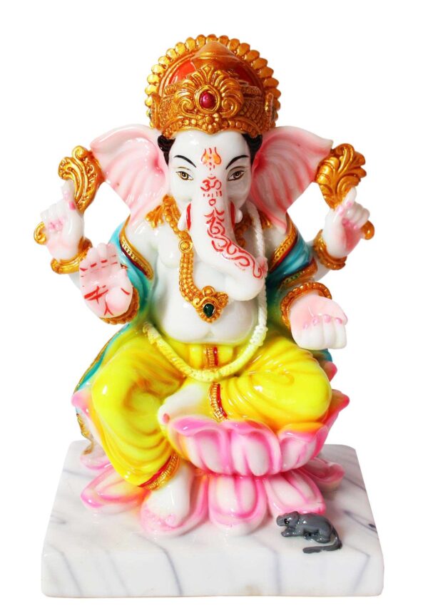 Hindu Deities Lakshmi and Ganesha Marble Statue (7 Inch) - Image 3
