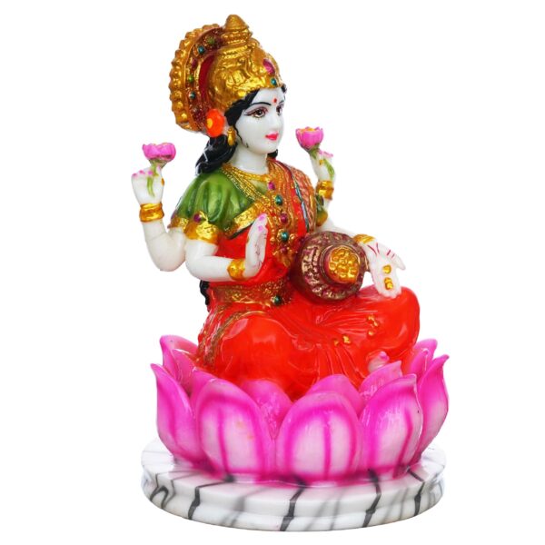 Hindu Goddess Lakshmi Statue Sitting on Lotus Flower (10.5 Inch) - Image 7